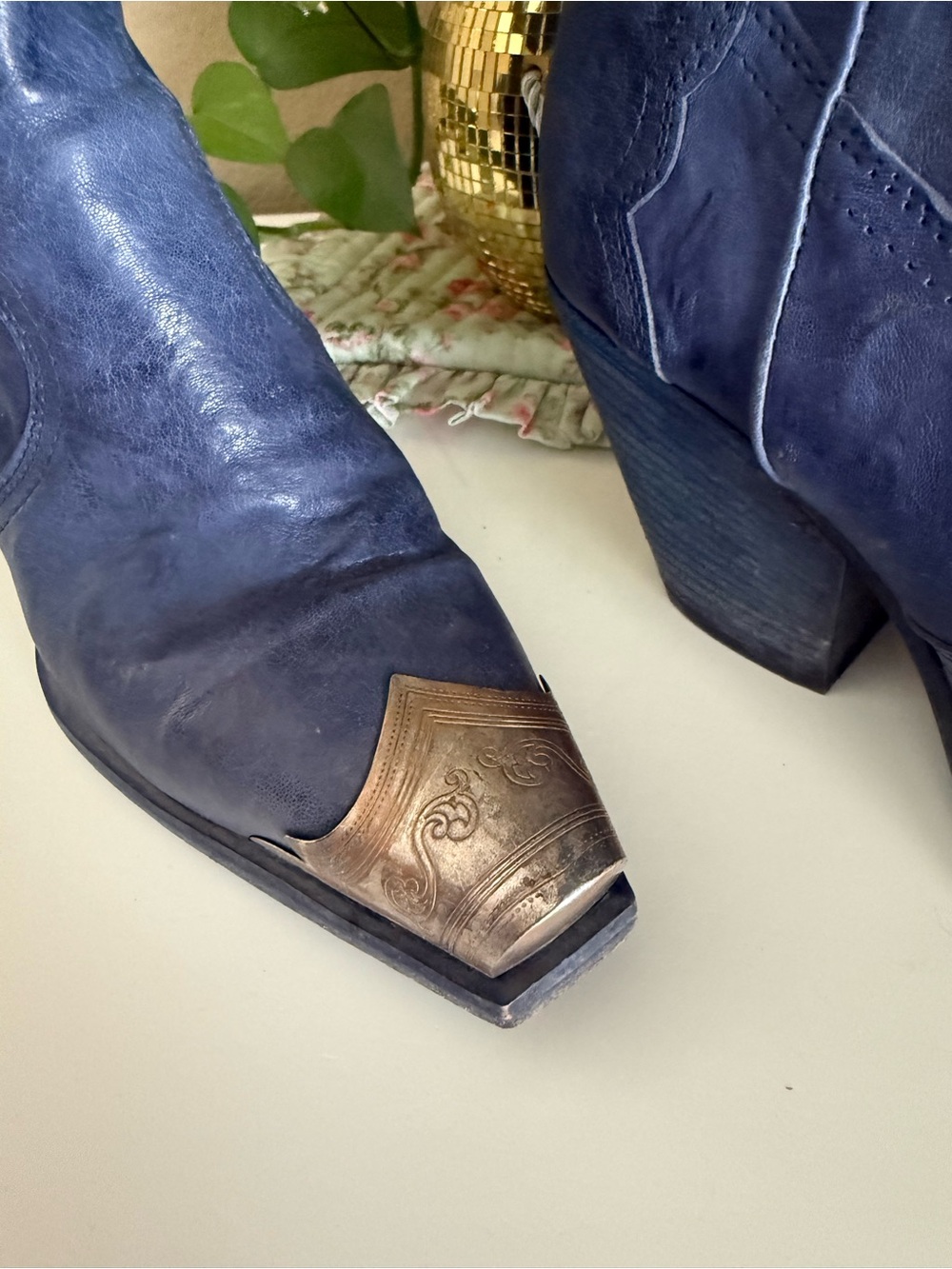 Free People Blue Western Heeled Cowboy Boots with Metallic Toe - Picture 5 of 5